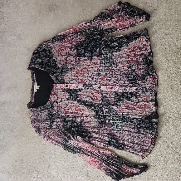 Coldwater Creek 2X (20W-22W) button front lace neckline lined long angled sleeve - Picture 1 of 9